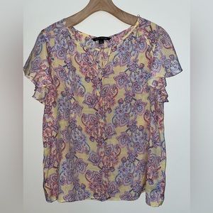 Zac & Rachel flutter sleeve yellow paisley blouse, L